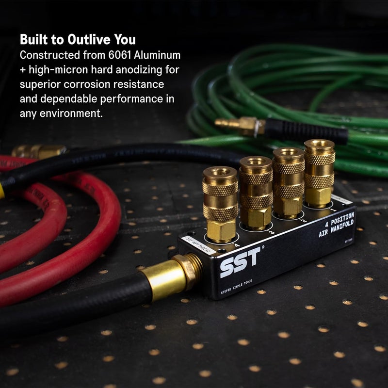 Stupid Simple Tools SST - Air Manifold - 1/2" NPT Inlet and 1/4" NPT Outlet - Multi-Port Function - Air Compressor Fittings - (6 Position) - Image 2